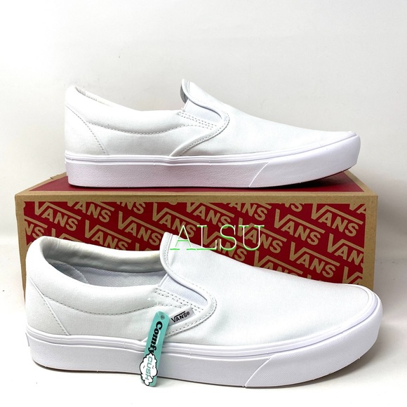 VANS Comfycush Slip On Canvas White Men’s Sneakers - Picture 2 of 10